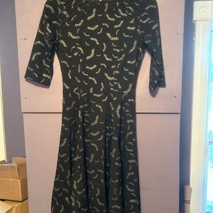 Unique Vintage Black and Gray Bat Pattern Dress